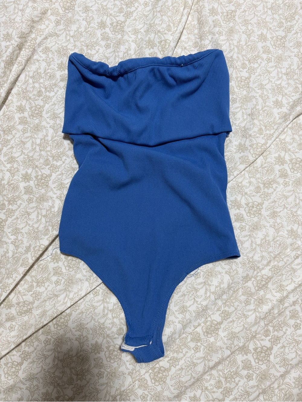Strapless Ribbed Bodysuit in Cobalt Blue